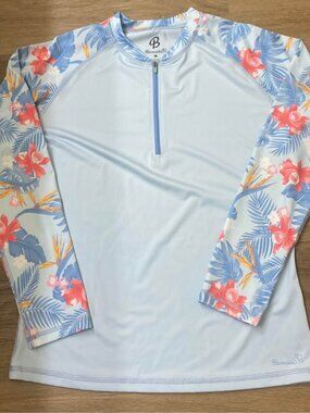 Burnside Women’s XL Tropical Half-Zip Rash Guard Swim Top Baby Blue